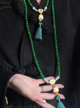 原创斜挎项链玻璃圆珠链女合金