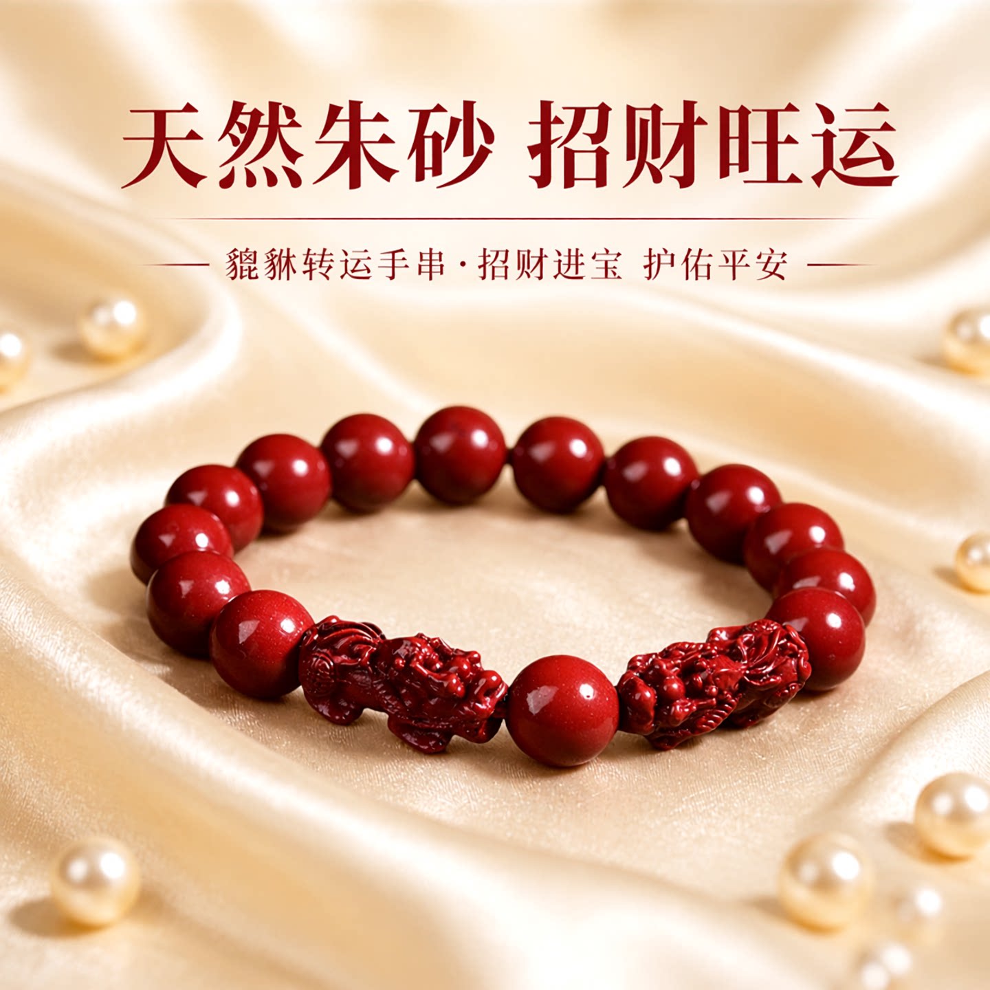 天然朱砂貔貅转运珠手链旺财