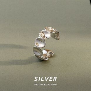 通体S925纯银椭圆片戒指女小众设计年简约高级感几何指环饰品