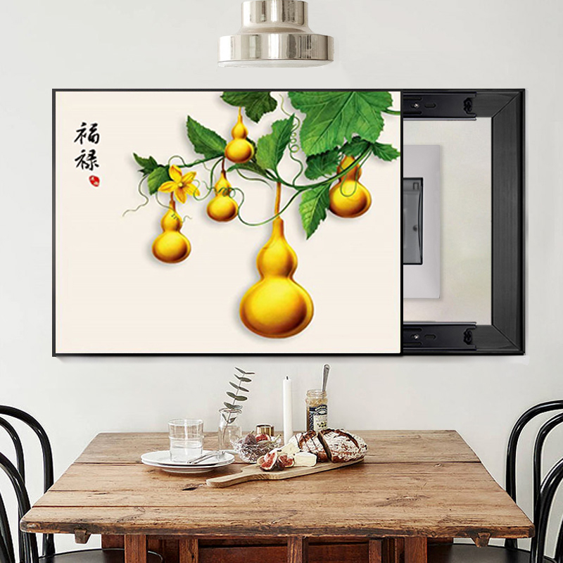 新中式电表箱葫芦装饰画五福临门遮挡箱推拉发财树配电箱浮雕挂画图片