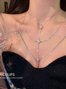 辣妹必入!胸链身体链欧美性感比基尼立体后背链配饰春夏潮酷项链