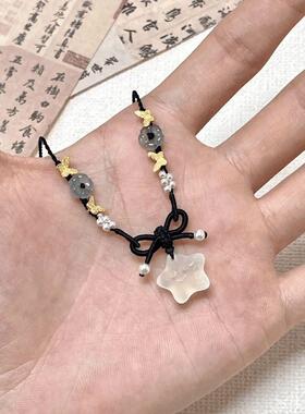 「极简黑」小星星蝴蝶珍珠编织项链新中式复古敲显白颈链新配饰