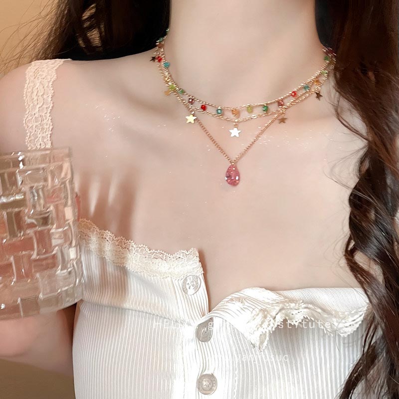 vintage中古多层叠戴项链女轻奢小众配饰锁骨链法式气质海边颈链