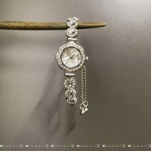 古着vintage满钻抽拉绳可调节手表轻奢复古气质手链通勤百搭手饰