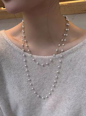 长款满天星珠珠项链配饰女秋冬毛衣链大气高档高级感锁骨链颈链