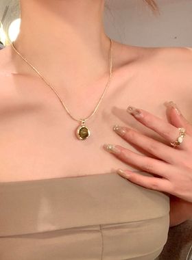 复古美拉德虎眼石双层叠戴项链女轻奢高级感锁骨链气质颈链配饰