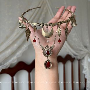 中古vintage古铜色月牙项圈亚文化重工锁骨链小众夸张设计感颈链