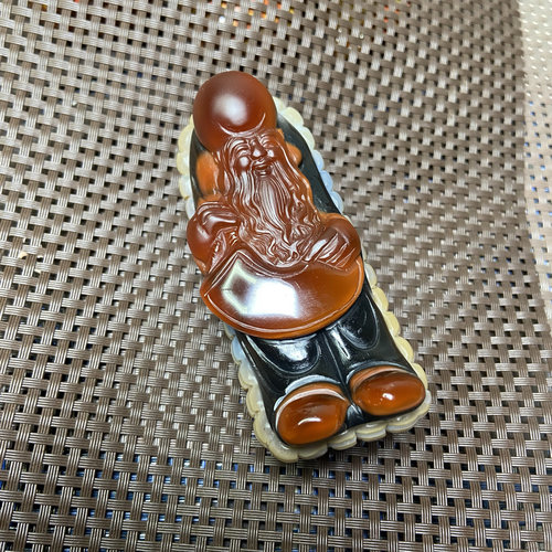 天然玛瑙俏色巧雕寿星手把件摆件精品收藏