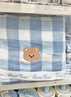 MINISO名创优品 GWEN BEAR奶油系列浴巾家用洗浴小熊格纹洗澡巾