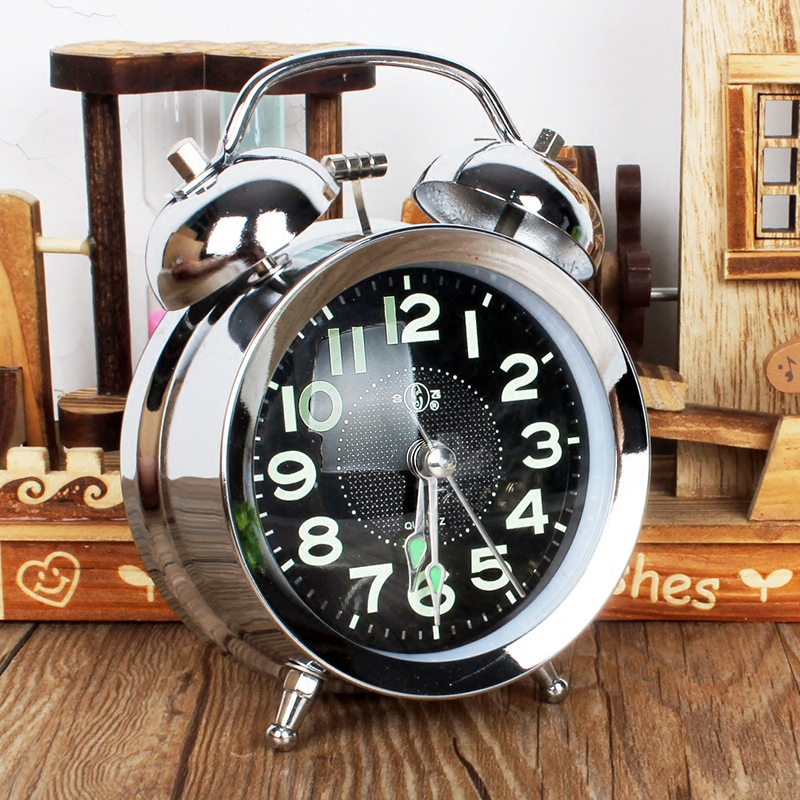 静音床头学生双打铃金属闹钟创意简约复古超大声卧室客厅懒人闹钟