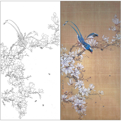 tp352工笔花鸟画白描国画斗方