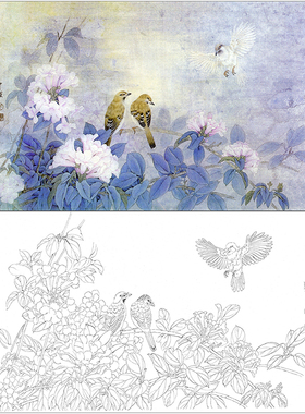 XP23周中耀工笔画小品白描线稿国画花鸟临摹练习勾线实物打印稿