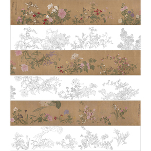 CQ37工笔画白描打印底稿 恽寿平-百花图卷(全卷)临摹练习线描