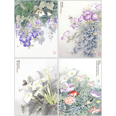 高清工笔画花鸟线描图样打印稿