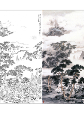 山水白描底稿国画临摹画稿打印稿
