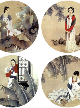 王美芳仕女线稿图样实物工笔画