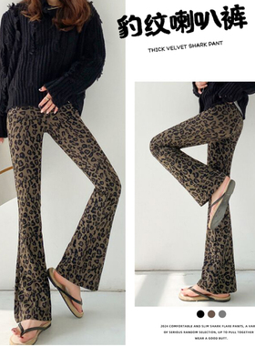 豹纹喇叭裤女2026新款春夏薄款高腰显瘦拖地垂感高级感阔腿鲨鱼裤