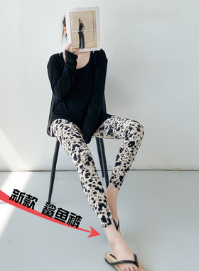 九分印花鲨鱼裤女外穿春夏2026新款运动高腰骑行打底裤瑜伽魔术裤