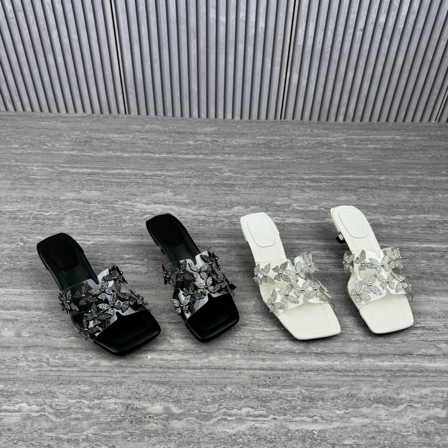 欧洲站真皮水钻细跟增高女一字拖