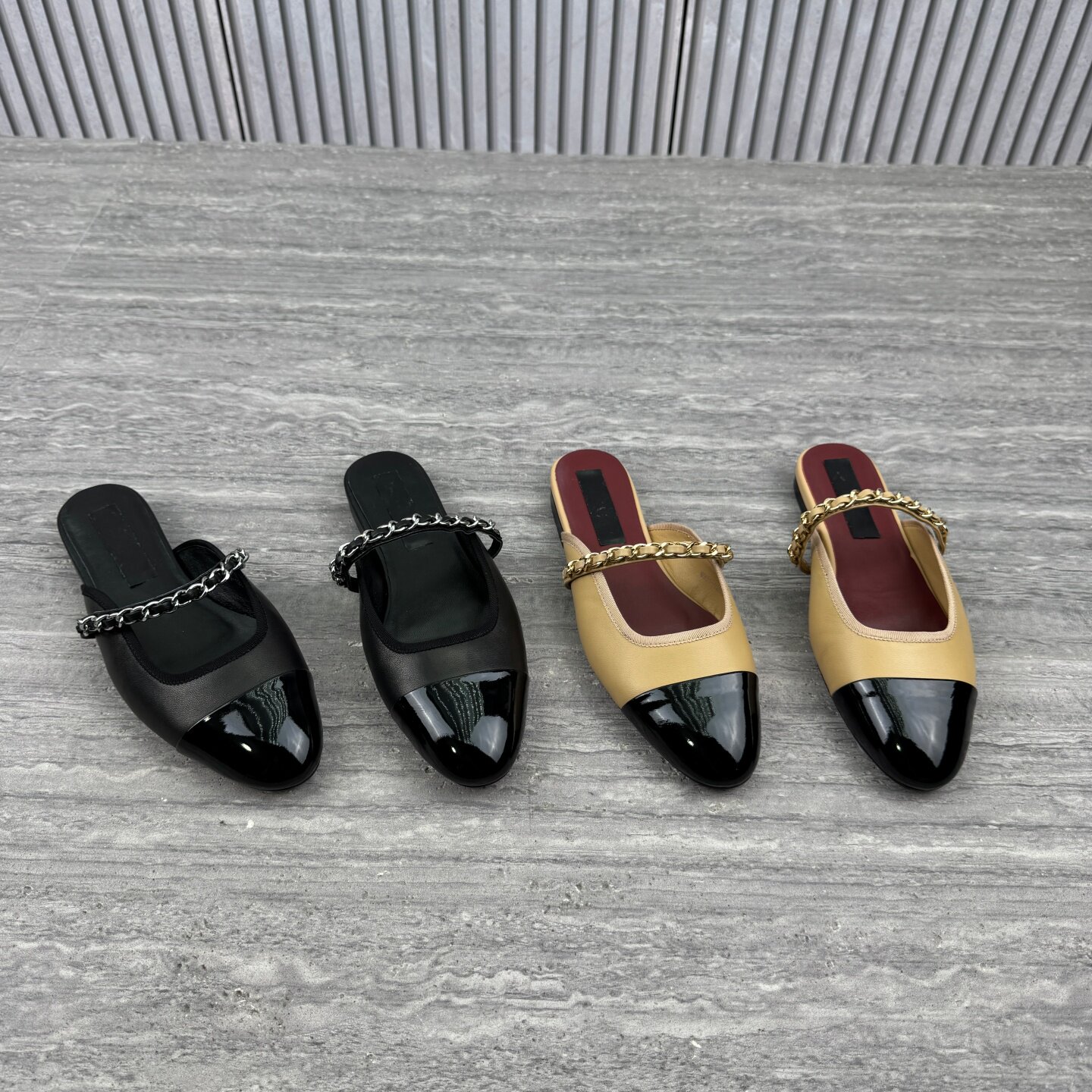 真皮链条包头穆勒半拖女夏拼色