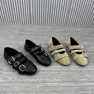 2026春新款欧洲站欧货真皮玛丽珍鞋女平底一字扣乐福鞋皮带扣单鞋