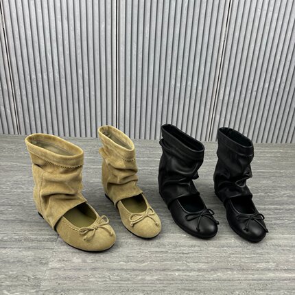 欧货欧洲真皮蝴蝶结堆堆靴女内增高时装靴2026秋新款百搭圆头短靴