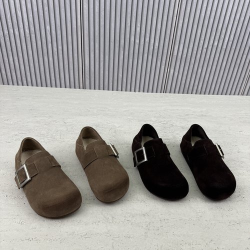 冬新款平底加绒皮带扣套脚豆豆鞋