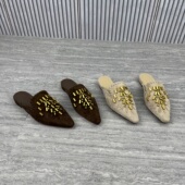 平跟一脚蹬懒人半拖鞋 新款 女2026春季 欧货欧洲站真皮铆钉包头拖鞋