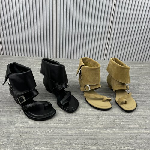 欧洲站真皮高筒凉靴女春新粗跟