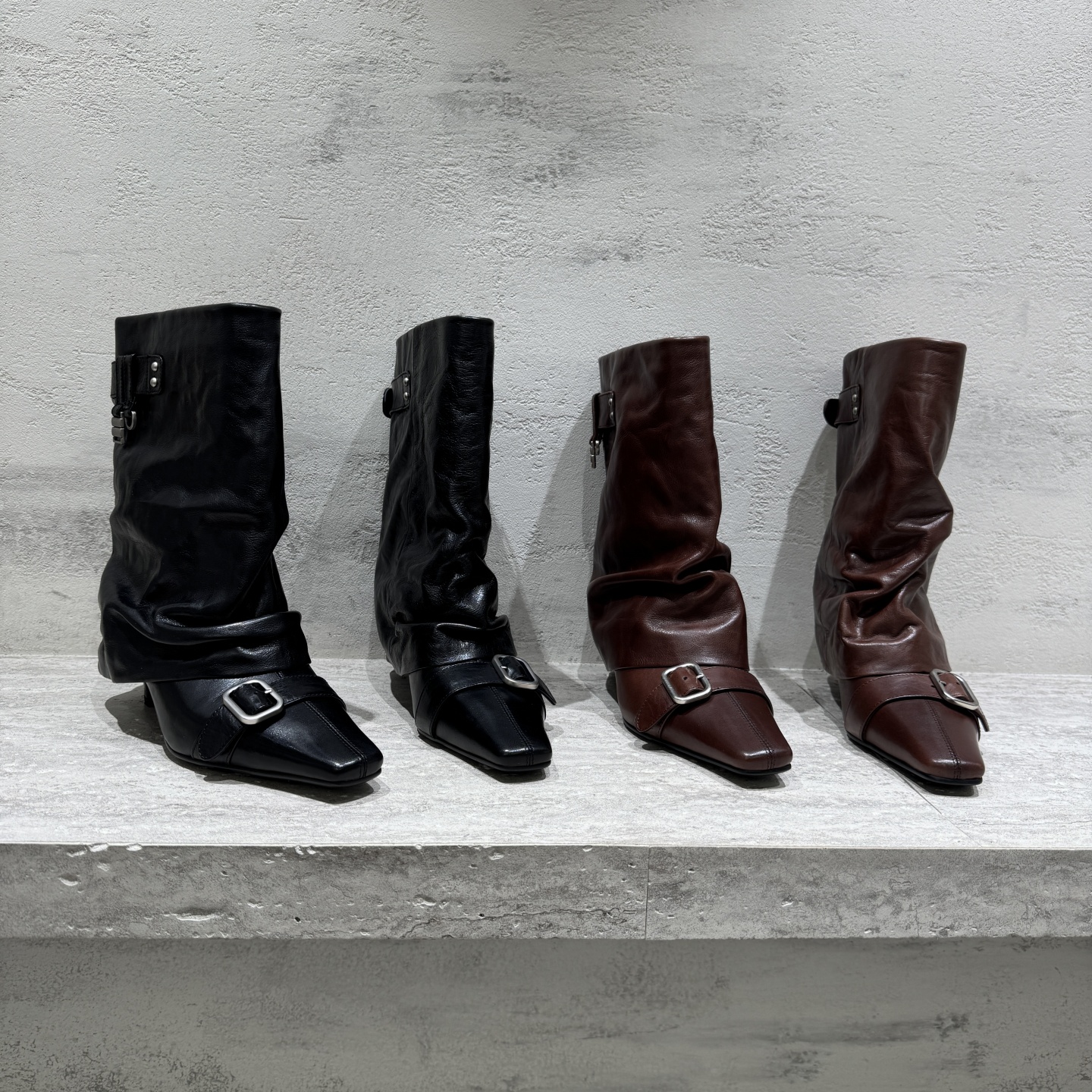 新款细跟方头裤管靴中筒马丁靴