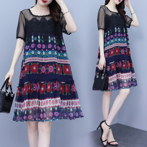 Real photo large dress women's summer dress 2022 new fashion foreign style thin ink flower high-quality skirt