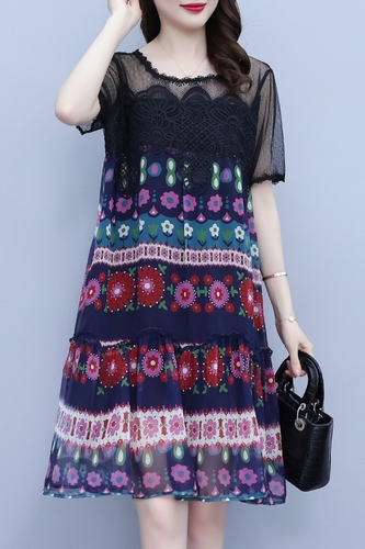 Real photo large dress women's summer dress 2022 new fashion foreign style thin ink flower high-quality skirt