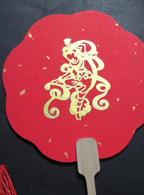 敦煌歌乐伎手绘迷你红色团扇 汉服搭配扇面 2026年新春礼物 H004