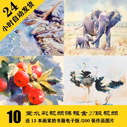 W016 Hazel Soan 水彩绘画视频资料10段 送13份参考资料200张图片