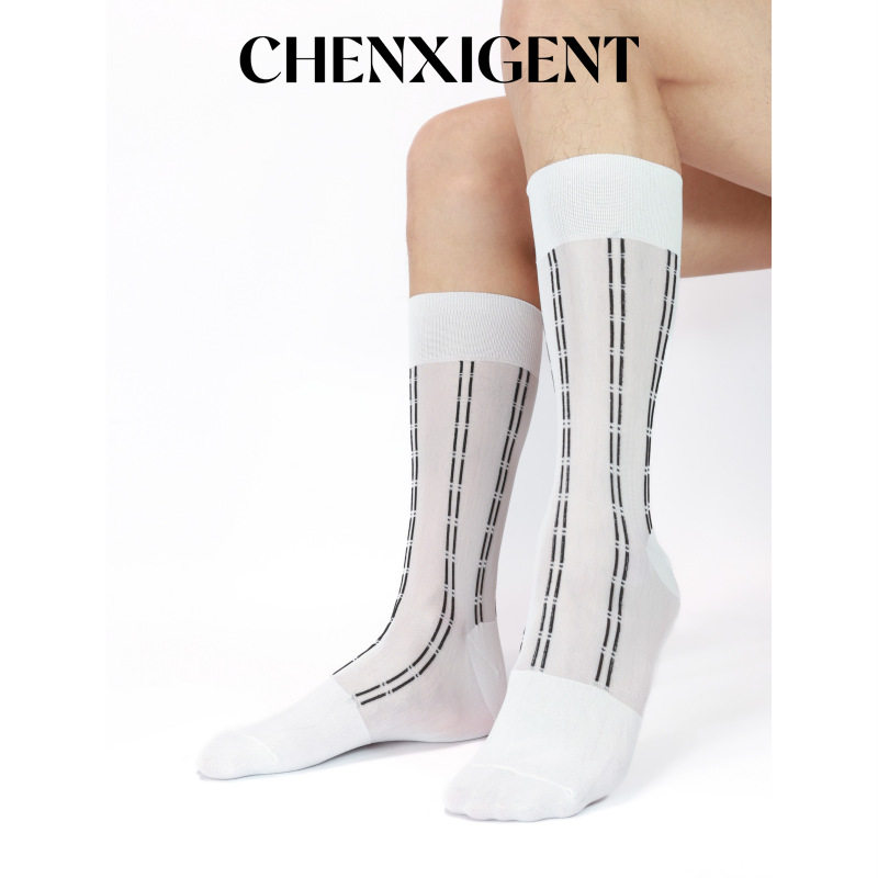 尘禧绅士正装黑底红竹节款新中式TNT商务袜欧美外贸皮鞋男士中筒