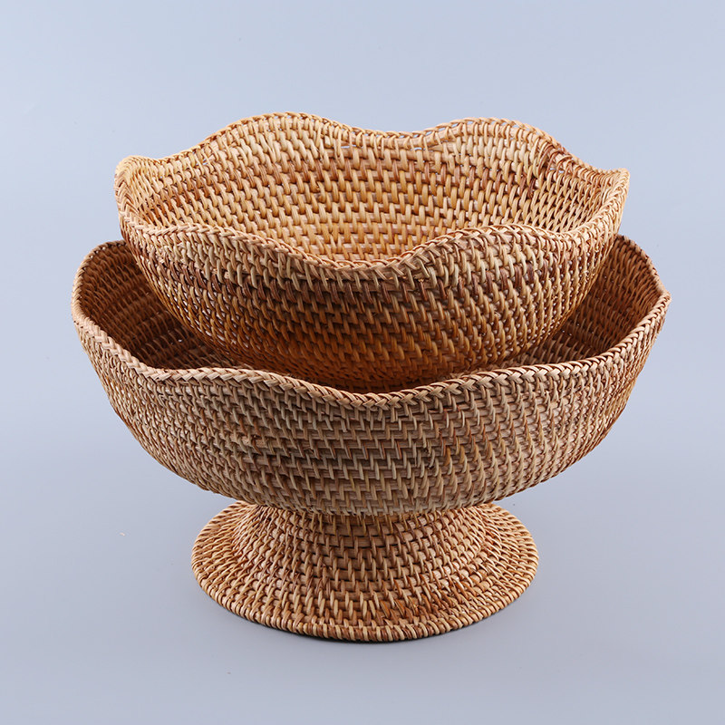 越南藤编果盘果篮家用果盘茶几客厅创意水果篮桌面大号零食收纳筐