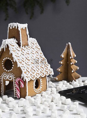 Titibear圣诞节3D立体姜饼屋圣诞树糖霜饼干模具蛋糕装饰摆件插件