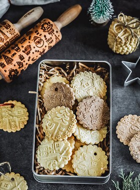 TITIBEAR 圣诞饼干印花擀面杖天使麋鹿小鸟小花图案压模烘焙模具