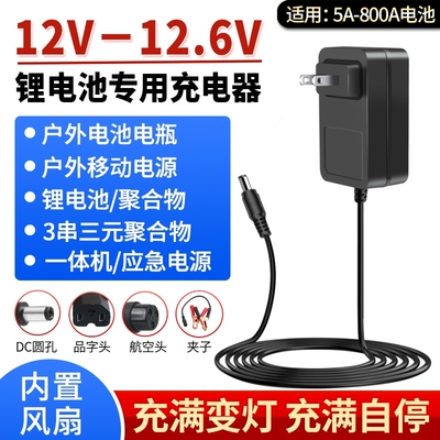 12.6V5A1/2/3/4/8/10A锂电池充电器三串18650聚合物电池12V手电钻