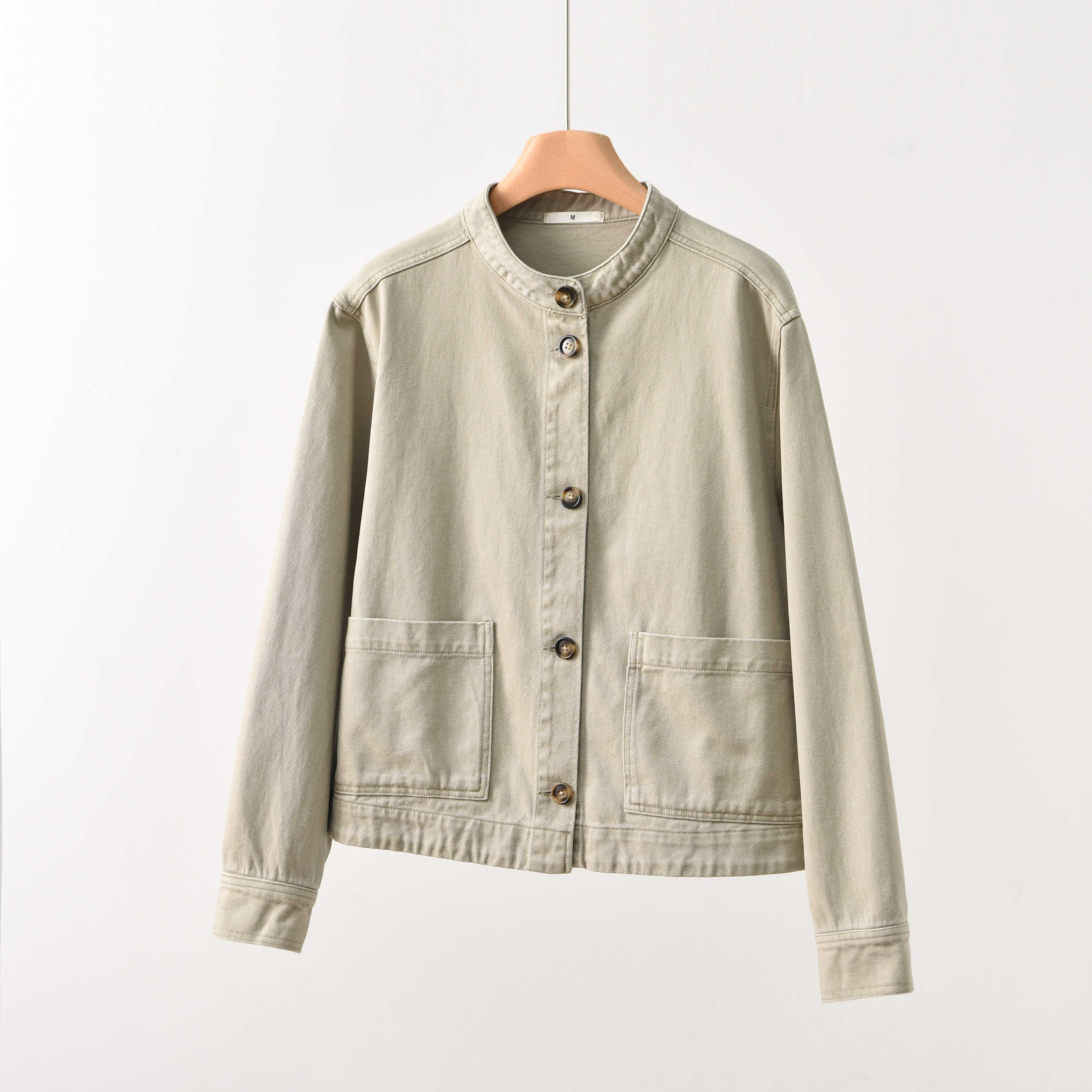 原单外贸棉线针织外套拼接圆领长袖双口袋排扣棒球开衫女秋外套