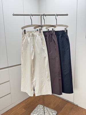 Lu无标 Stretch Woven露家女士高腰褶边阔腿裤宽松运动瑜伽长裤