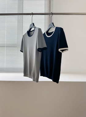 柜货无标~Mi系列女T恤全棉新款灰色女针织衫修身短袖圆领套头衫