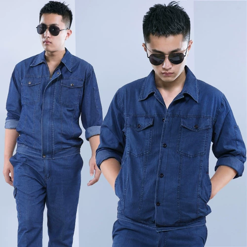 Летний тонкий джинсовый износостойкий комбинезон, лонгслив для работы