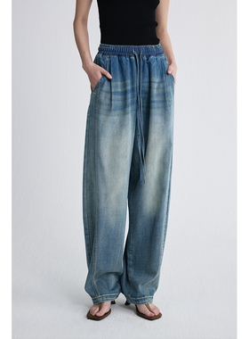 【莱赛尔牛仔香蕉裤】CAREMIND复古水洗微括牛仔裤夏季薄款高腰裤