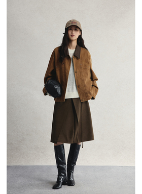 【谷仓夹克】CAREMIND美拉德棕色翻领复古夹克早秋百搭工装短外套