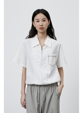 【海盐衬衫】CAREMIND日式肌理感短款衬衣女白色休闲短袖外套上衣