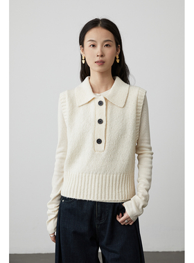 【朱莉毛衣】CAREMIND翻领针织百搭马甲三色复古精致无袖背心外套