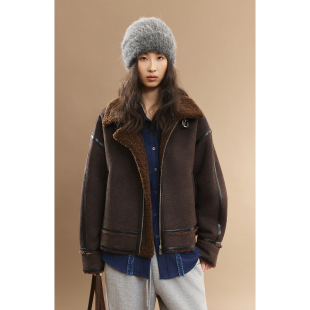 CAREMIND复古机车风皮毛一体保暖外套高级感夹克衫 穿越大吉岭