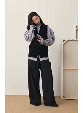 【月丘】CAREMIND设计感小立领条纹衬衫2026新款通勤简约气质上衣