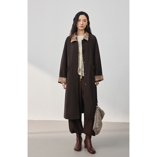 CAREMIND复古质感蕾丝翻领中长款 风衣宽松韩版 外套女 阁楼咖啡